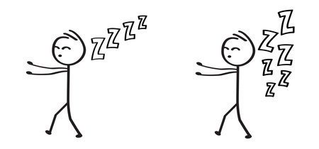 Sleep walking or sleep walking. Cartoon clock sleep time. Face eye, sleep icon, night dreams and bedtime idea. Sleeping or walking sign. sweet dreams. Zzz, Zzzz, snooze. Ringing eyes icon.のイラスト素材