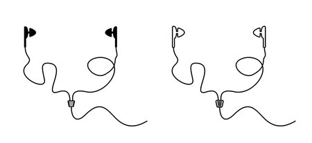 Cartoon earplugs icon. Earbuds sign. Earplugs for sound, music or pop concert plugs. Headphone, headset logotype. Earphone for music.のイラスト素材