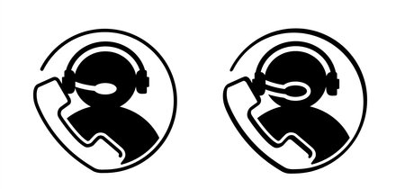 cartoon help desk icon. Customer service icon. Headphone for support or 24 -7 service. Call center operator sign. Support and help around the clock or 24 hours a day. Phone, mobile app. bell logo.のイラスト素材