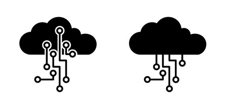 Cloud. Circuit board or electronic motherboard. lines and dots connect. Vector high tech technology data. Electrical board. digital tech. cpu, pcb printed circuit. For chip and process. Input or output.のイラスト素材