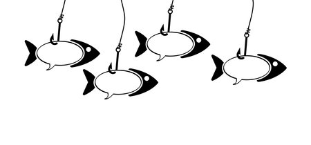 Fishhook or fish hook. Fish line pattern. Vector sea, ocean or water animal sign. fishing symbol. Cat food. Go fishing day. Speech bubble to speak message. Speaking clouds bubbles. i love fishing.のイラスト素材