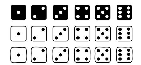 Cartoon dice and eyes. Dice game with six faces for play. Cube or cubes games. Board game pieces. Casino dice, online for lucky. Gamble games. Rolling dice, numbers one to six. Dices dots or dot.のイラスト素材