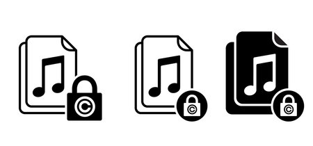 Copyright or C letter. Right of first publication. Copy right symbol. Musical note, element, staff pattern. Vector key wave. Sound symbol. concept of legal education. Pad lock privacy logo. Music waveのイラスト素材