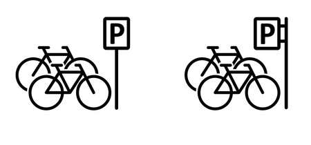 parking, pin location logo. Letter P Parking Symbol. Cycling line pattern banner. Vehicle, traffic signboard. Cyclist logo sign. Cycling symbol. Vector bike. Mountain biker, touring route.のイラスト素材