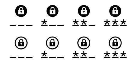 Cartoon access, login and password. symbol. Piracy, padlock. Pad lock privacy logo. Data security, database protection filled icon. For web or mobile data server and lock. Vector cyber protection.のイラスト素材