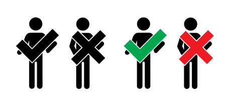 Yes or no sign. do's and don'ts or do and don't, check mark. Compliments, Vector do and dont checklist, okey, yes, like hand thumb up or thumbs down. Unlike or dislike compliment. Good finger.のイラスト素材