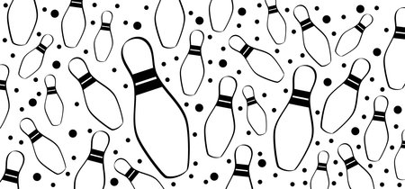 Cartoon bowling pin with stripes and bowling ball. Bowling strike idea. Sports or hobby game. Playing in a team, competition or tournament. Bowling pins and skittles. Play kegling team.のイラスト素材