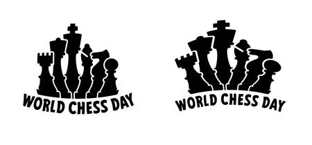 World chess day. Chess pieces tower horse bishop, king queen Chess Board Setup Vector icon or symbol pieces Flat style the starting positions figures pieces. For checker board. Square checkerのイラスト素材