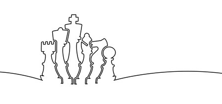 Chess pieces tower horse bishop, king queen Chess Board Setup Vector icon or symbol pieces Flat style the starting positions figures pieces tournament strategy silhouette checker board. Square checkerのイラスト素材