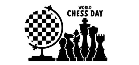 World chess day. Chess pieces tower horse bishop, king queen Chess Board Setup Vector icon or symbol pieces Flat style the starting positions figures pieces. For checker board. Square checkerのイラスト素材