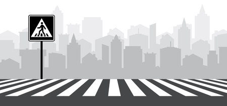 Traffic light, city street with zebra lines road marking and stoplight. Crosswalk icon. Pedestrian crossing sign. Zebra icon. Pathway strips or planes. Crosswalk stripes on car road and traffic signalのイラスト素材