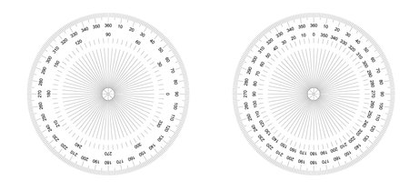 Round 180 degree protractor, ruler or set square. Circular protractor. icon. compass, and map, angle meter. Rulers mm, cm scale. Scale bars for rulers. School tools sign. Measuring round scale.のイラスト素材