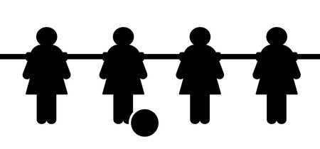 Table women football game or foosball or table soccer. Soccer ball in goal. Soccer border. football players pawn. Football table soccer, sports team. Game to score goals. Game pins or pieces on bar.のイラスト素材