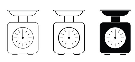 cartoon libra kitchen tools. Analog scales. Measuring acale with bowl. Analog weight scale. weight icon or symbol. Kitchenware.のイラスト素材