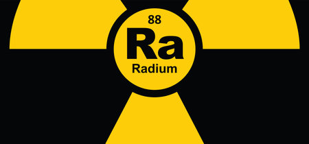 Radioactive elements, periodic table of elements. The four most common radioactive elements are uranium, radium, polonium, and thorium. Dangerous radiation. Toxic substances. Atomic mass and weight.のイラスト素材
