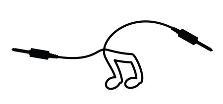 Audio plug wire and music note. Audio cable with jack socket. Microphone plug or microphone jack...