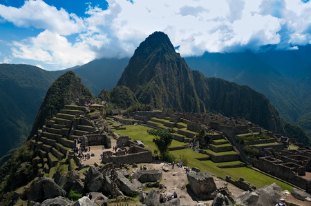 View of the Lost Incan City of Machu Picchu near Cusco, Peru.の写真素材