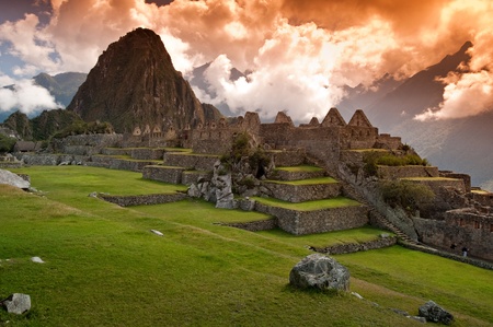 View of the Lost Incan City of Machu Picchu near Cusco, Peru. の写真素材
