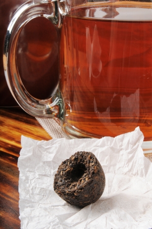 Pu erh tea molded into a nest shapeの写真素材