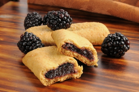 Breakfast nutrition bars filled with blackberryの写真素材