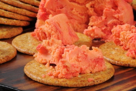 Close up of port wine cheddar cheese on a wheat crackerの写真素材