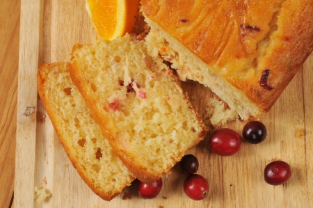 Sliced cranberry orange bread from above on a cutting boardの写真素材
