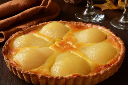 Gourmet pear tart, shallow depth of field, focus near frontの写真素材