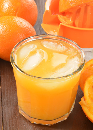 Fresh squeezed organic orange juice in a glassの写真素材