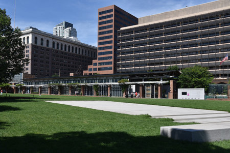 PHILADELPHIA, PENNSYLVANIA, USA - JUNE 26, 2019: The Liberty Bell Center an park in Philadelphia