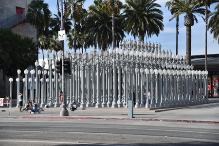 LOS ANGELES, CA/USA  - SEPTEMBER 20, 2018:  The Urban Light Sculpture is in front ot the main...
