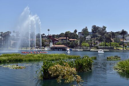 LOS ANGELES, CA/USA  - JANUARY 3 2016: People enjoying the peddle boats at Echo Park in Los Angelesのeditorial素材