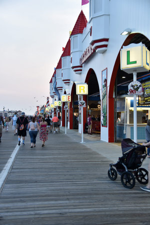 OCEAN CITY, NEW JERSEY/USA - JUNE 27, 2019: The famous boardwalk in Ocean City New Jersey by the arcadeのeditorial素材