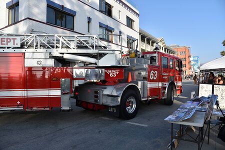 VENICE,  CA/USA - July 5, 2019: Fire trucks turning onto the boardwalk in Venice Californiaのeditorial素材