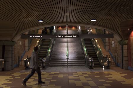 LOS ANGELES, CA/USA - November 24, 2018: Staircase and escalator leading out of the Hollywood and Vine Metro Stationのeditorial素材