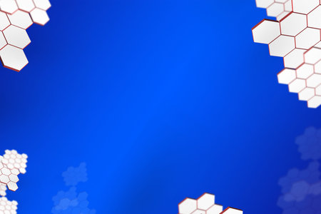 Abstract background of hexagons on a blue background with space for text