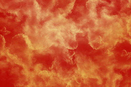 Red sky with clouds. Abstract nature background. 3d render illustrationの写真素材