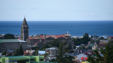 Feb 18, 2018 - Panoramic view of Punta Arenas and Straits of Magellan. Patagonia, Chile, South Americaのeditorial素材
