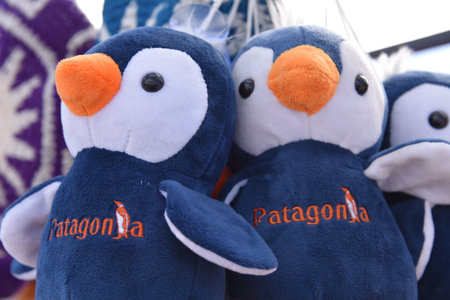 Feb 18, 2018 - Cute and cuddly Penguin toys on sale on a market stall in Punta Arenas, Chileの写真素材