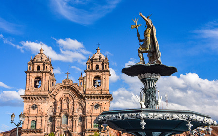 Statue of the Inca 'Pachacuti' in the Plaza de Armas, Cusco, Peru.の写真素材