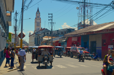 The Iglesia Matriz, located in the plaza de Armas of Iquitos, Loreto, Peruのeditorial素材