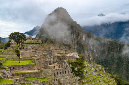 Machu Picchu, an ancient archaeological site, built by the Incas in the Andes Mountain near Cusco,...