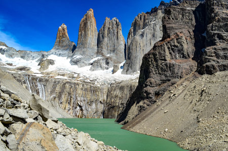 Views of the stunning landscapes in the Torres del Paine National Park, Patagonia, southern Chileの写真素材