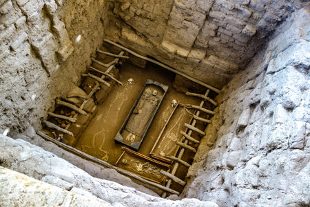 Ancient burial sites at the Huaca Rajada, the Royal Tombs of the Lord of Sipan. Chiclayo, Peru.の写真素材