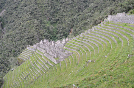 Inca ruins at Winay Wayna on the Inca Trail to Machu Picchu, Peruの写真素材