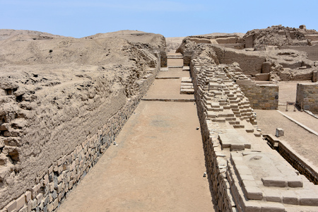 The ruins of Pachacamac, an ancient archaeological site on the Pacific coast just south of Lima, Peruの写真素材