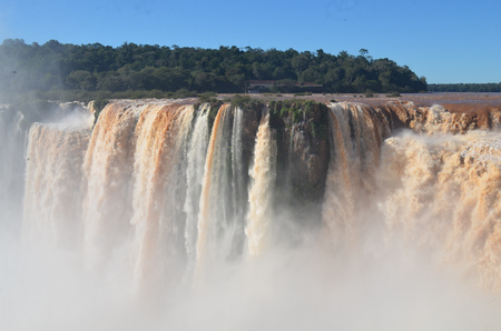 The Iguazu Falls, IguazÃº Falls, Iguassu Falls, or IguaÃ§u Falls, on the Iguazu River on the border of the Argentine province of Misiones and the Brazilian state of ParanÃ¡.の写真素材