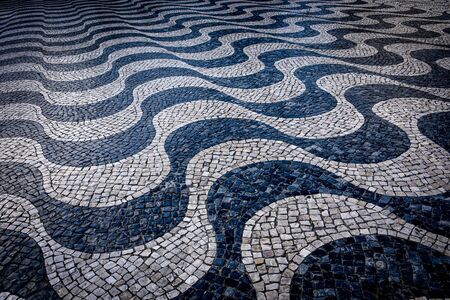 Cascais, Lisbon, Portugal - Black and White mosaic patterns in Cascais, Portugalの写真素材