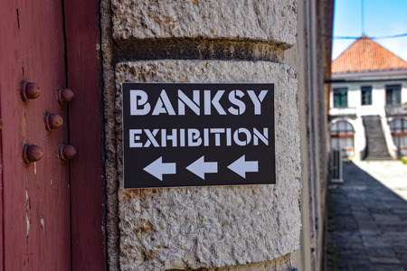 Lisbon, Portugal - July 26, 2019: 'Genius or Vandal' exhibition of works by the artist 'Banksy' at the Cordoaria Nacionalのeditorial素材