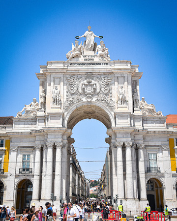 Lisbon, Portugal - July 23, 2019: Praca do Comercio, public plaza on the banks of the Tagus riverのeditorial素材