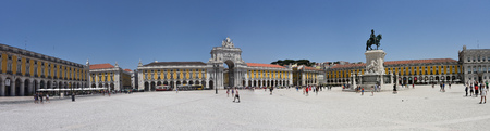 Lisbon, Portugal - July 23, 2019: Praca do Comercio, public plaza on the banks of the Tagus riverのeditorial素材